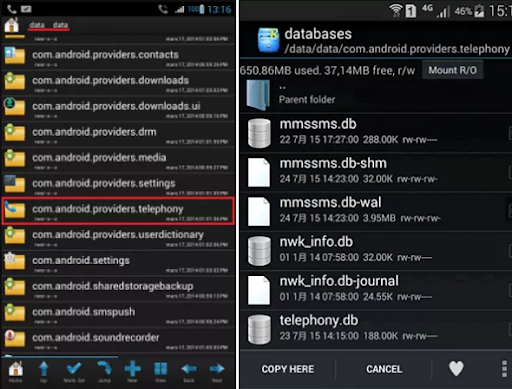where are text messages stored on android screenshot